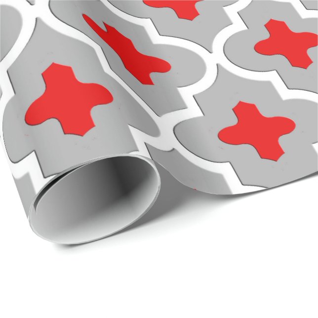 Papel De Regalo Mosaico clásico marroquí, gris / gris y rojo (Esquina del rollo)