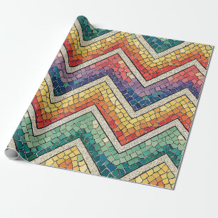 Papel De Regalo Mosaico de Chevron de Arcoíris – Baldosa Geométric