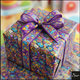 Papel De Regalo Mosaico de Colcha Geométrica de Arte Popular Abstr