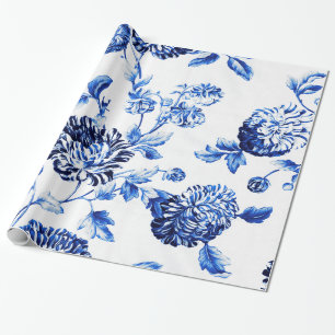 Papel De Regalo Mosaico Floral Azul Capri