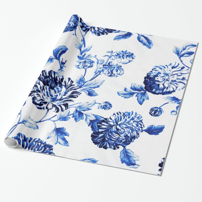 Papel De Regalo Mosaico Floral Azul Capri (Desenrollado)