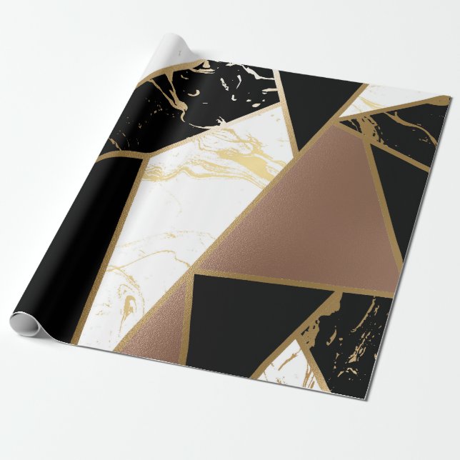 Papel De Regalo Mosaico geométrico de Relieve metalizado de mármol (Desenrollado)