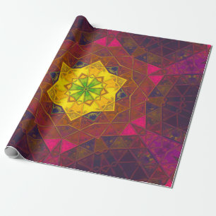 Papel De Regalo Mosaico Kaleidoscope Flor amarillo morado y rosa