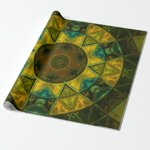 Papel De Regalo Mosaico Kaleidoscope Flor Amarillo y Verde