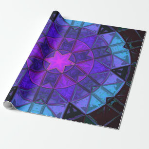 Papel De Regalo Mosaico Kaleidoscope Flor azul morado y negro