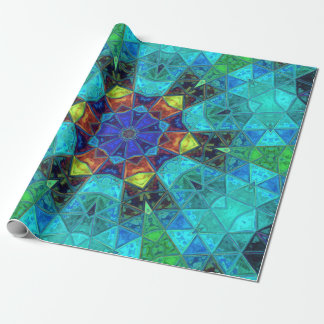 Papel De Regalo Mosaico Kaleidoscope Flor azul Verde y Naranja