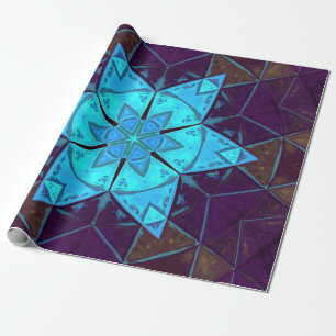 Papel De Regalo Mosaico Kaleidoscope Flor azul y púrpura