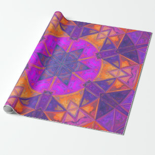 Papel De Regalo Mosaico Kaleidoscope Flor morado rosa y amarillo