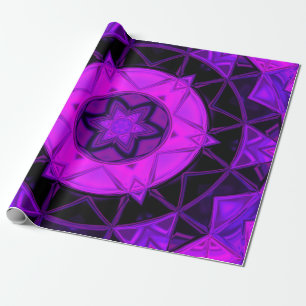 Papel De Regalo Mosaico Kaleidoscope Flor morado y negro