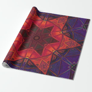 Papel De Regalo Mosaico Kaleidoscope Flor roja y morada