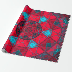 Papel De Regalo Mosaico Kaleidoscope Flor Rojo y Azul
