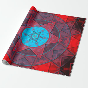 Papel De Regalo Mosaico Kaleidoscope Flor Rojo y Azul