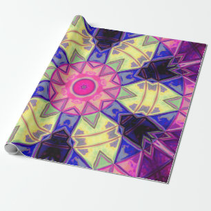 Papel De Regalo Mosaico Kaleidoscope Flor rosa amarillo y azul