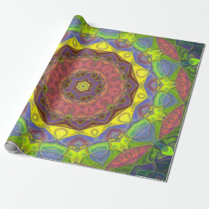 Papel De Regalo Mosaico Mandala Flor amarillo rosa y verde