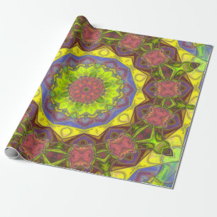 Papel De Regalo Mosaico Mandala Flor amarillo rosa y verde