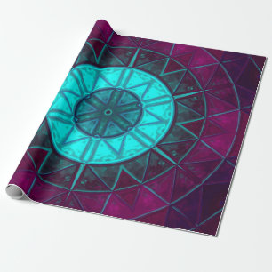 Papel De Regalo Mosaico Mandala Flor Azul y Púrpura