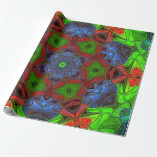 Papel De Regalo Mosaico Mandala Flor Verde Rojo y Azul
