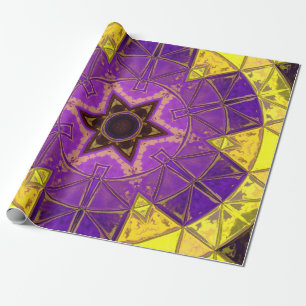 Papel De Regalo Mosaico Mandala morado y amarillo