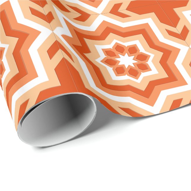 Papel De Regalo Mosaico marroquí, Naranja mandarín y Naranja liger (Esquina del rollo)