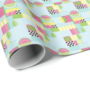 Papel De Regalo Mosaico veraniego colorido, sandía kiwi fruta