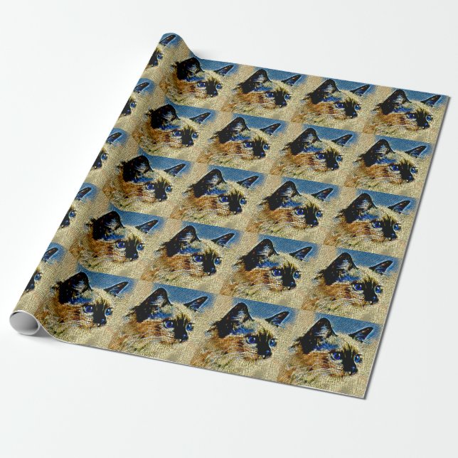 Papel De Regalo Mosaicos de gato siameses de ojos azules (Desenrollado)
