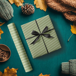 Papel De Regalo Moss Green y White Thin Horizontal Striped