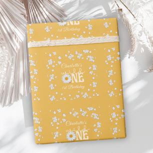 Papel De Regalo Mostaza Daisy Wild One 1er Cumpleaños