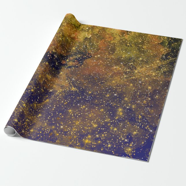 Papel De Regalo Mostaza de la Galaxia Celestial Firmament Mustard (Desenrollado)