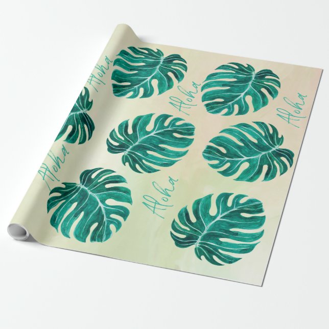 Papel De Regalo Mostera tropical hojas de palma verde esmeralda al (Desenrollado)