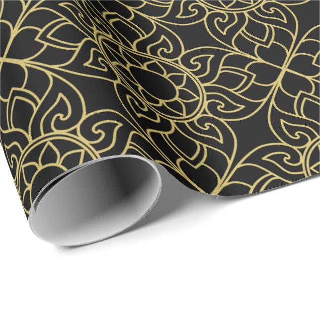 Papel De Regalo Motif Gold Black de Tailandia (Esquina del rollo)