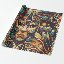 Papel De Regalo "Motif Mesoamericano" tribal Verde azulado mate en