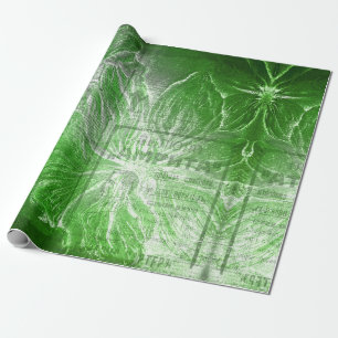 Papel De Regalo Motivo de Flor Verde Esmeralda Vintage con Brillo