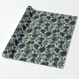 Papel De Regalo Motivo floral acuarela: rosas negras