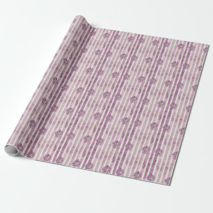 Papel De Regalo Motivos Afligidos en Rayas Moradas y Marfil