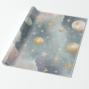 Papel De Regalo Motivos celestes como lunas, estrellas