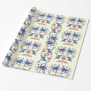 PAPEL DE REGALO MOTIVOS FLORALES ROJOS AZULES FLORENTINOS ANTIGUOS