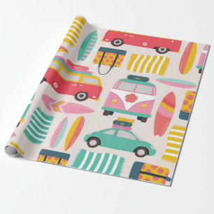 Papel De Regalo Moto de la camioneta Retro Beach y el Surfboard