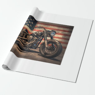 Papel De Regalo Motocicleta Bandera de EE. UU. Retro Biker