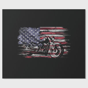 Papel De Regalo Motocicleta Vintage EEUU Bandera Retro Biker, Moto