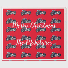 Papel De Regalo Motocicletas azules en Navidades rojos