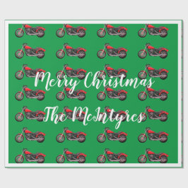 Papel De Regalo Motocicletas rojas en Navidades verdes