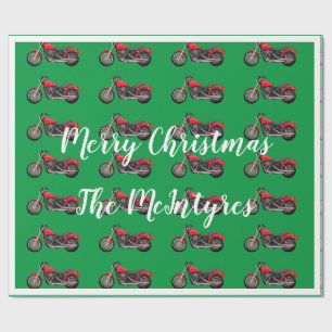 Papel De Regalo Motocicletas rojas en Navidades verdes