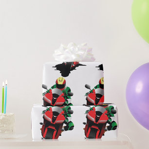 Papel De Regalo Motociclista montando una Sportbike Roja