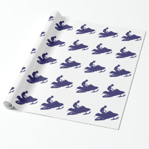 Papel De Regalo Motonero de nieve de un color azul