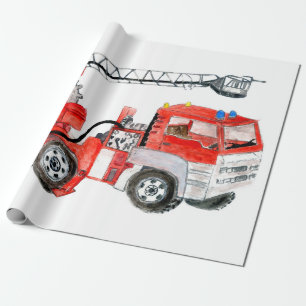 Papel De Regalo Motor de bomberos rojos, ilustracion de camiones d