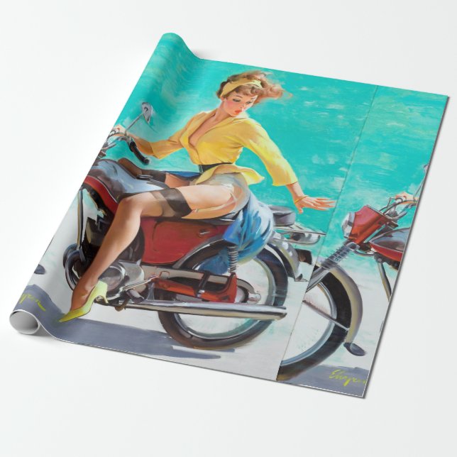 Papel De Regalo Motorciclo Pin Up (Desenrollado)