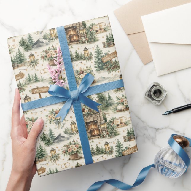 Papel De Regalo Mountain Lodge Wedding Watercolor Pattern (Regalar)