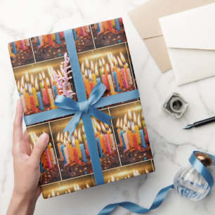 Papel De Regalo Muchas velas de cumpleaños en un pastel de chocola