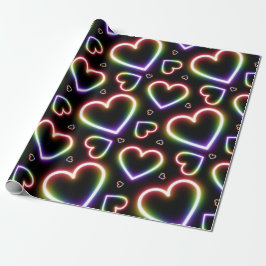 Papel De Regalo Muchos corazones Neon Rótulo