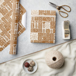 Papel De Regalo Mudcloth de bloque de madera botánico | Terracota